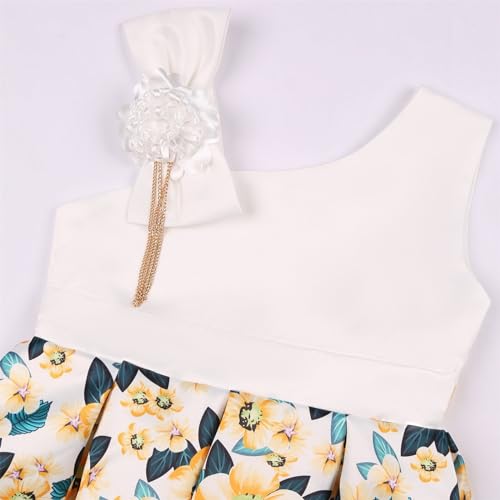 Girls Dress One-Shoulder Dresses Kids Girls Summer A-Line Dress for 𝗣a𝐫𝐭y Birthday Satin Flower Bridesmaid Dresses2