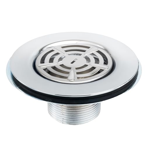 Factory RV Shower Pan Drain | Stainless Steel, Fits 3' Shower Pan Openings | 1 ½' Threaded Pipe Compatible | Low-Profile 2' Height, 2 ⅝' Strainer | Clog Resistant | Easy Installation for RV Bathrooms