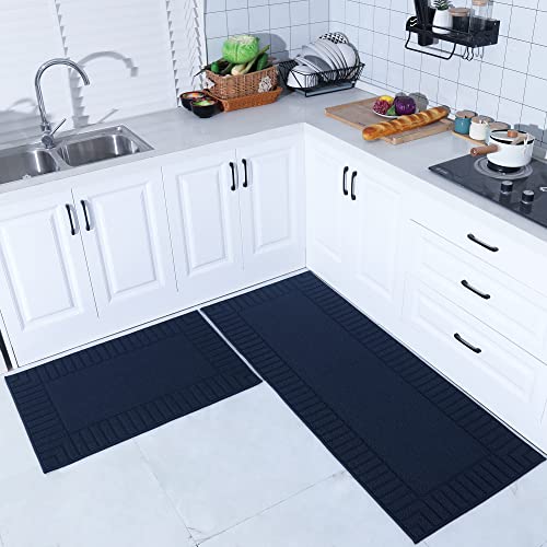 Beqhause Kitchen-Rugs-Washable-Kitchen-Mats-For-Floor Non-Slip Kitchen Mats Set Of 2 Absorbent Kitchen Runner Navy Blue With Tpr Backing 20X30Inch/20X48Inch #TOP1