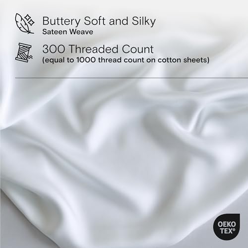 Image of DOZ Sheet Set, 100% Viscose derived from Bamboo, Organically Grown, Buttery Soft, Cooling Sheets, High GSM, Deep Pockets - 2 Piece - 1 Pillowcase 1 Fitted Sheet (Snow, Twin)