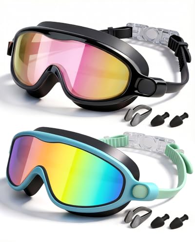 Image of Swim Goggles 2 Pack, Wide View Anti Fog&UV Swimming Goggles for Audlt, No Leak Pool Beach Essentials for Men Women