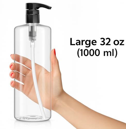 Bar5F Pump Bottle 32-Ounce 1-Liter Empty for Shampoo Conditioner Body Wash Lotion BPA-Free Crystal-Clear (Pack of 1)3