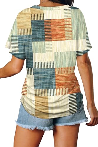 Image of WIHOLL Womens Summer T-Shirts Short Sleeve V Neck Dolman Tops with Side Shirring Loose Fit Shirts Spring Fashion