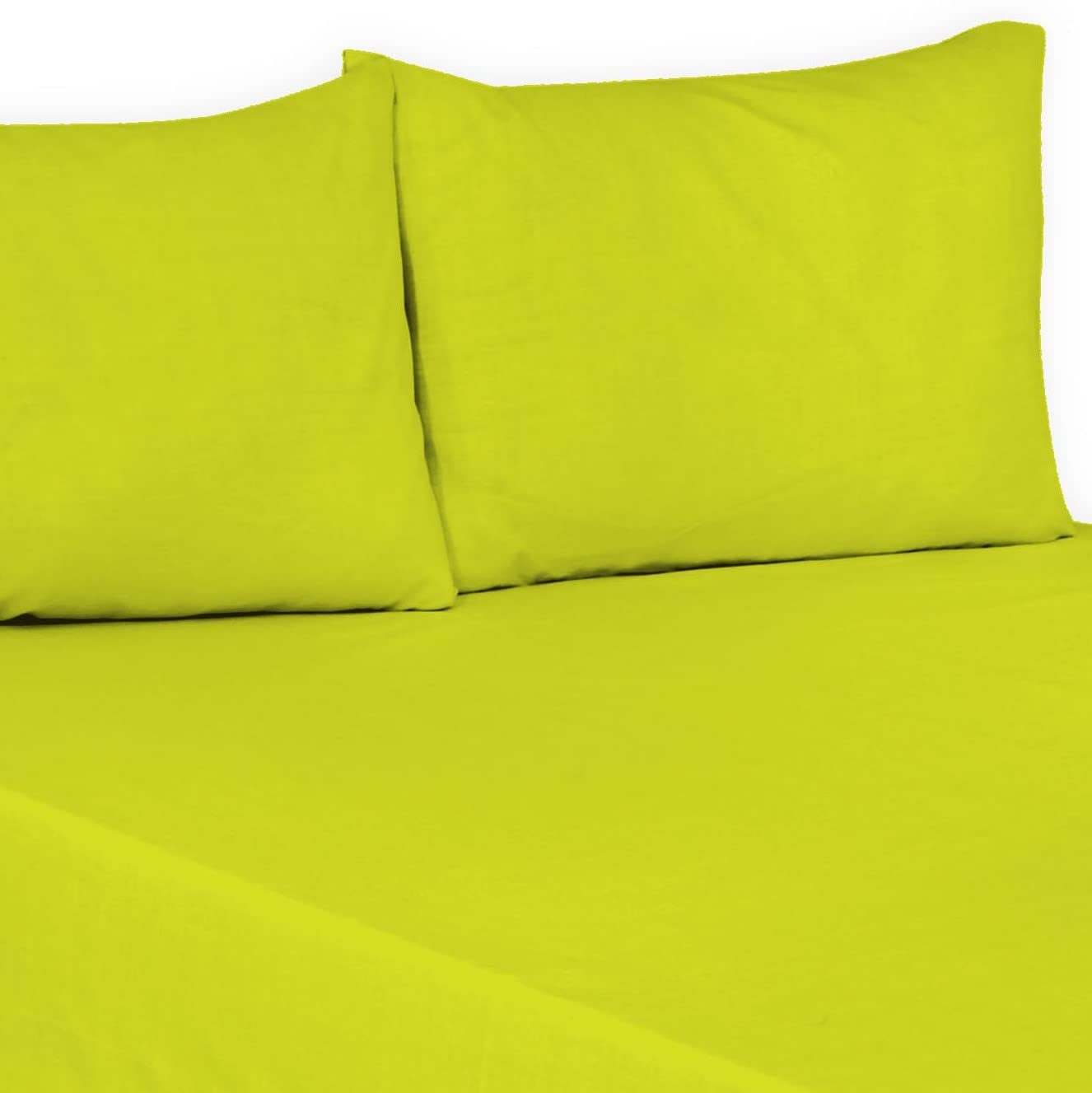 Polycotton Plain Dyed Flat Bed Sheets Luxury Quality Soft Easy Care Flat sheets in Single, Double, King, Super King size (Lime Green, Single: (178cm x 250cm) Approx.)