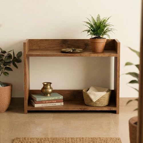 Image of DFC Element Crysta Shelf for Home, Living Room & Bedroom | Engineered Wood Storage Shelf with Open Display Design | Space Saving Organizer for Books, Decor & Daily Essentials (Natural Oak, 2 Level)