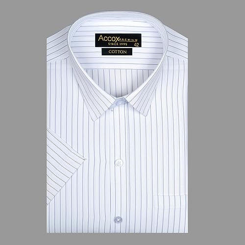 Image of ACCOX Men's Cotton Half Sleeves Striped Checkred Regular Fit Formal Shirt for Men (GCR274)