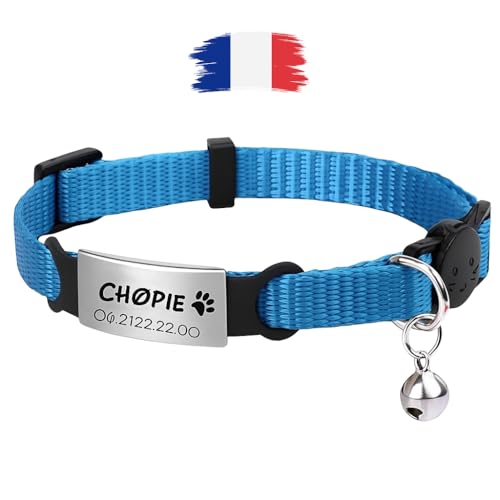 Colliers pour Chat Chaton avec Gravure personnalisée gravée Prénom Téléphone 10 Couleurs au Choix