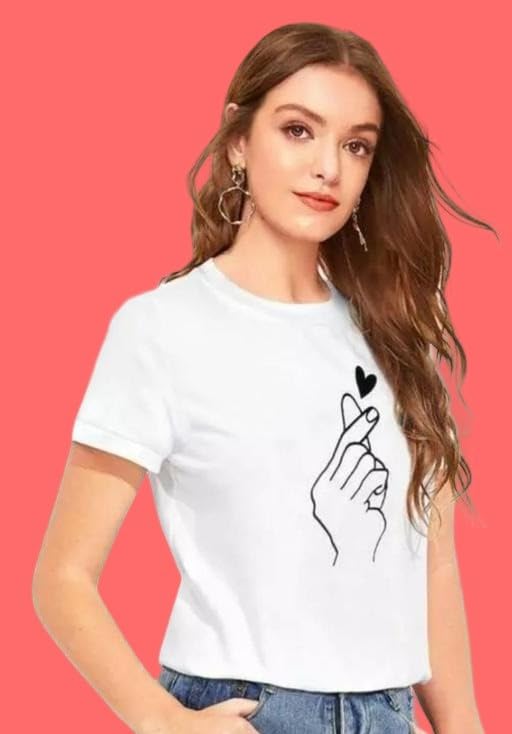 Image of Printed Cotton Blend Short Sleeve Casual Tshirt for Women Girls Trendy Daily Fashion Street Style Top