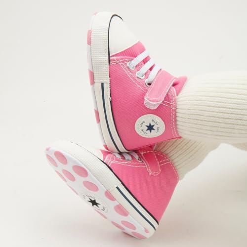 Image of Unisex Baby Girls Boys Canvas High-top Shoes, Newborn Infant Anti-Slip Soft Sole Frist Walking Breathable Sneakers