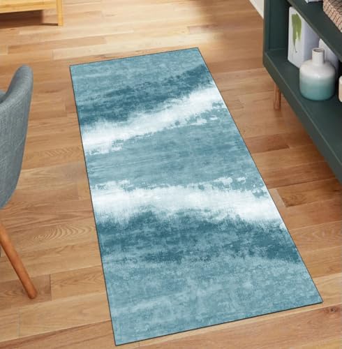 Alfombra de pasillo lavable cian 80x80 cm antideslizante abstracta moderna para cocina 2