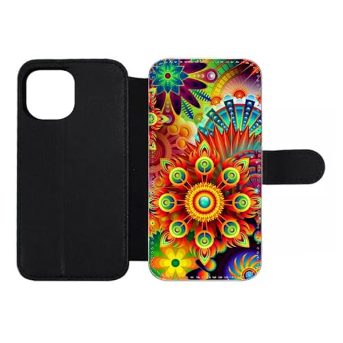 Étui iPhone 12 Pro Max en cuir motif mandala bleu avec fermeture magnétique