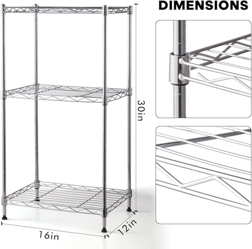 Land Guard QT075 Height-Adjustable Chrome Storage Racks And Shelving, 3-Tier Wire Shelf, Metal Rack Shelving, Narrow Storage Rack For Laundry Bathroom Kitchen Pantry Closet (16"L X 12"W X 30"H)… thumb #1
