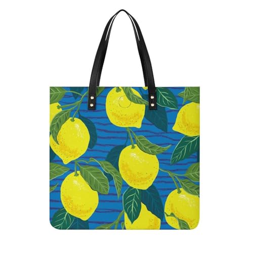 Tote bag imprimé rayures citron sac shopper femme pour voyage 39x39cm