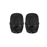 Rejilla de malla de micrófono de metal de repuesto con filtro de espuma interior compatible con micrófonos inalámbricos BBS K100/K200/K300/4100/4500, negro, paquete de 2 unidades