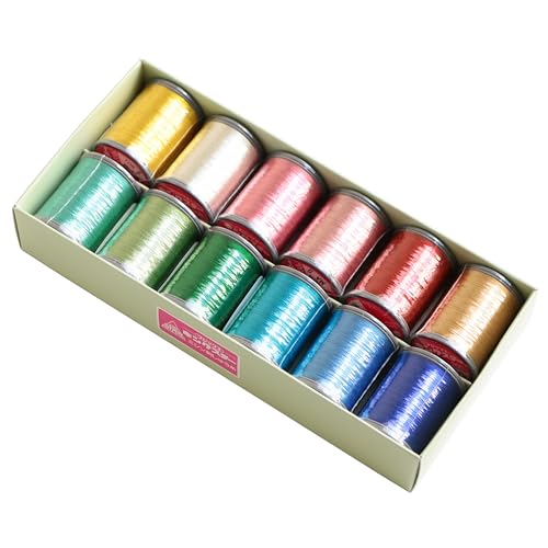Fil machine metallique FUJIX Roi etoiles lot de 12 couleurs couture 200m