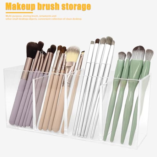 Image of Clear Makeup Brush Organizer,Acrylic Cosmetic Brushes Storage Holder with 4 Slots,Pencil Pen Holder for Desk,Desk Organizer and Accessories for Vanity