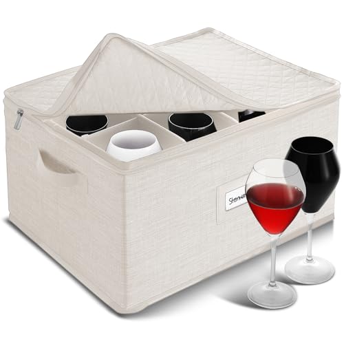 Image of Hearth & Harbor Wine Glass Storage Box with Dividers, Stemware Storage