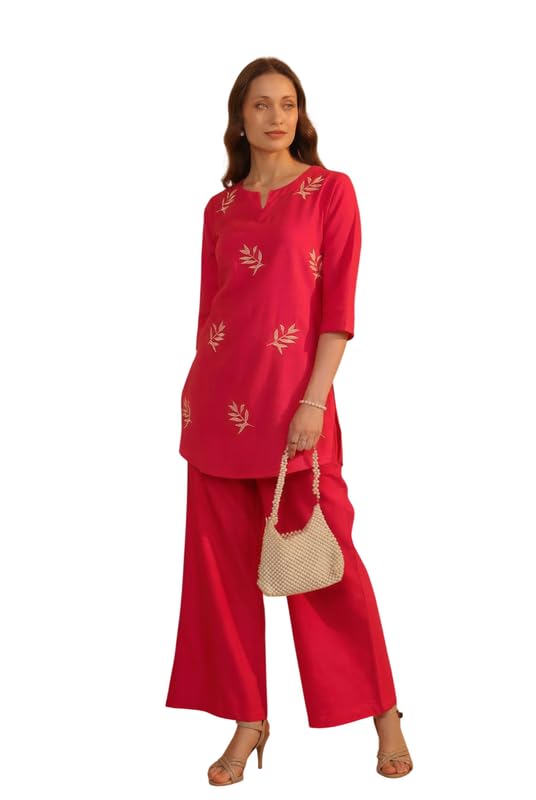 jisora Women's Pink Embroidery Cotton Flex Co-ord Set-picture-22