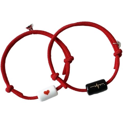 IMT-LLC Your Heartbeat Couple Bracelet Hand Rope Gift Charm Bracelets Unisex Classic Cotton (Red) Cover
