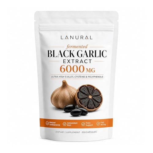 Lanural Fermented Black Garlic Softgels 6000mg Odorless Black Garlic Extract Gut Health Antioxidant & Immune Support Supplement 300 Softgels (1pc)
