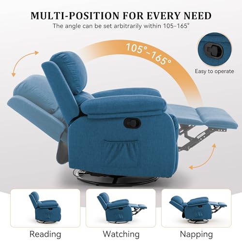 Image of Korser Recliner Chair, 360 Swivel Rocker Chair for Adults, Small Rocking Recliner for Small Spaces, Upholstered Fabric Glider Recliner Nursery