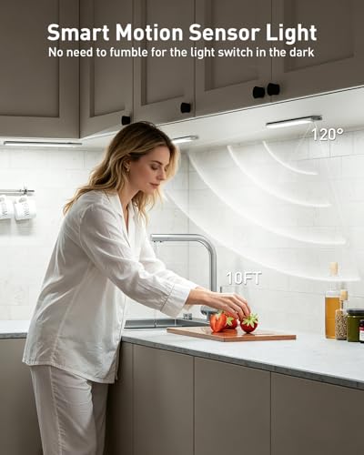 Image of Under Cabinet Light Wireless with Remote,80-LED Motion Sensor Light Indoor, 12 Inch Closet Lights Wireless, Dimmable & 3 Color Temps, Stick on Under Counter Lights for Kitchen Closet Stair Bedroom