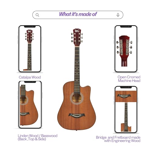 Image of Blueberry B-D38, 38 inch Acoustic Guitar Kit Inbuilt Truss Rod, with Bag, Strap, One Pack Strings And Picks (SAPELE BROWN)