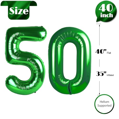 Image of Dark Green Number 50 Balloon 40 Inch, 50th Birthday Party Decorations, Giant 50 Foil Balloon for Party Supplies