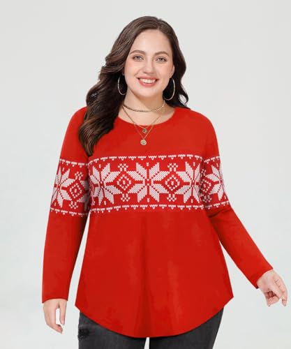 Image of CARCOS Plus Size Tops for Women Color Block Flower /Striped /Camo Crew Neck Long Sleeve Tee Shirt