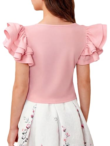 WDIRARA Girl's Short Sleeve Tiered Layer Tee Round Neck Ruffle Trim T Shirt2