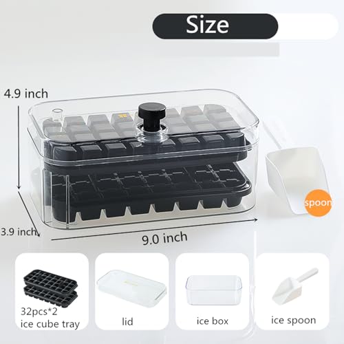 Ice Cube Tray with Lid and Bin, 2 Pack ice cube tray for Freezer, 64 Pcs Ice Cube Trays (Black) - Thumbnail 2