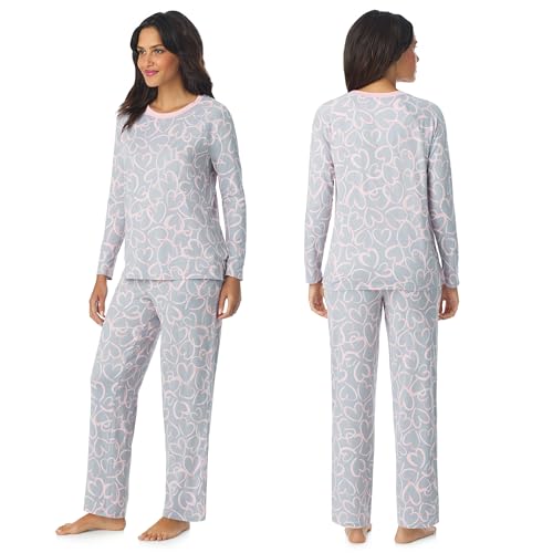Image of Cuddl Duds Long Sleeve Crewneck Matching Pajamas 2 Piece PJs Set for Women | Sleepwear & Loungewear, Printed PJ Shirt & Pants with Pockets, Comfy & Cute, Soft Lightweight & Breathable Lounge Sets
