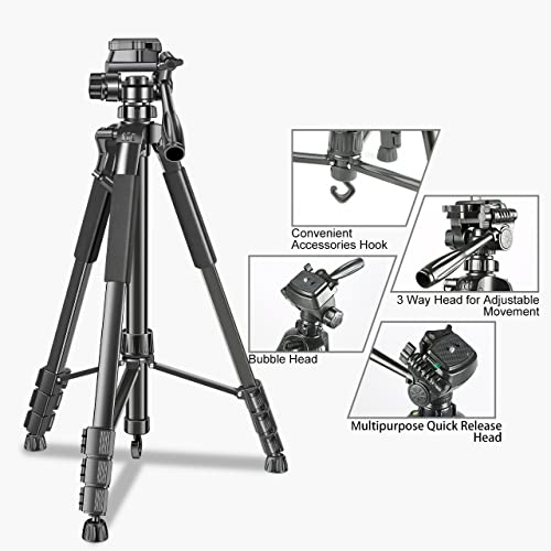 Adofys 70” Aluminium Camera Tripod with Travel Bag and Phone Holder |Operating Height: 70 inch | Maximum Load Capacity up to 8kg | Compatible with All Cameras, Cell Phones, Projector, Webcam 5