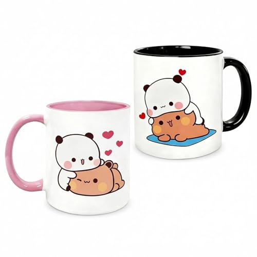 Bubu Dudu Lot de 2 tasses à café en céramique de 330 ml avec impression recto-verso, tasses amusantes et mignonnes pour café, thé et chocolat chaud, passent au lave-vaisselle, idée cadeau pour couples