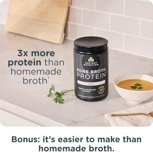 Ancient Nutrition Grass Fed & Cage Free Bone Broth Protein Powder, 20g Protein Per Serving, Hydrolyzed Collagen Peptides, Glucosamine, Chondroitin, Supports Joint & Gut Health, Pure, 20 Servings - Image 6