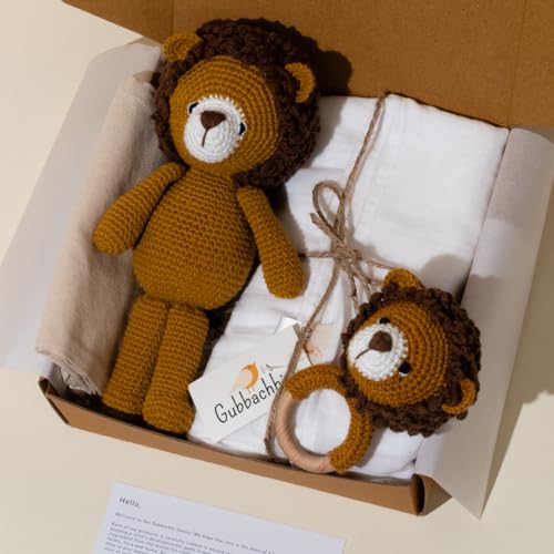 Image of Newborn Gift Set | Crochet Toy, Rattle & Muslin Swaddle Combo | Newborn Gift | Gifting for Babies | 100% Muslin swaddlecloth | Toy for Gifting| 3 Months + (SIMHA Toy & Rattle with Swaddle)