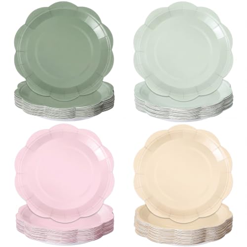 Funnymoom 100 Pcs Pink Green Scalloped Paper Plates 7 Inch Disposable