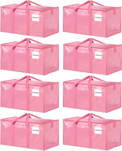 Image of 8 Pack Extra Large Heavy Duty Moving Bags, Pink Storage Bins with Lids, Reinforced Handles & Heavy-Duty Zippers Moving Boxes Storage Bags Totes for Clothes Packing, Dorms, College Supplies, Pink