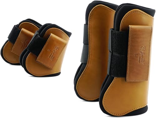 Image of Jeereal Horse Tendon Brushing Boots Open Front & Fetlock Boot | Protective Gear and Training Equipment |Neoprene,Breathable Waterproof Fabric and Genuine Leather | 4 Set
