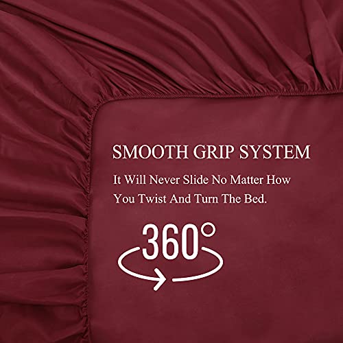 Image of 4 Piece Bed Sheet Set - 1 Flat Sheet,1 Fitted Sheet and 2 Pillow Cases,Brushed Microfiber Luxury Bedding with Deep Pockets (Full,Burgundy)