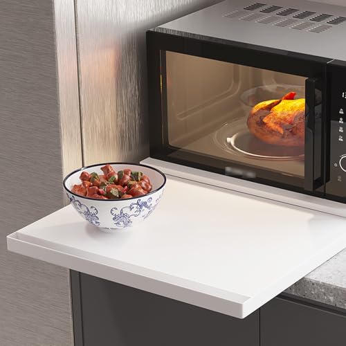 Étagère coulissante en acier au carbone pour four à micro-ondes avec fermeture douce et tiroirs coulissants pour rangement de cuisine (blanc, 1 pièce)