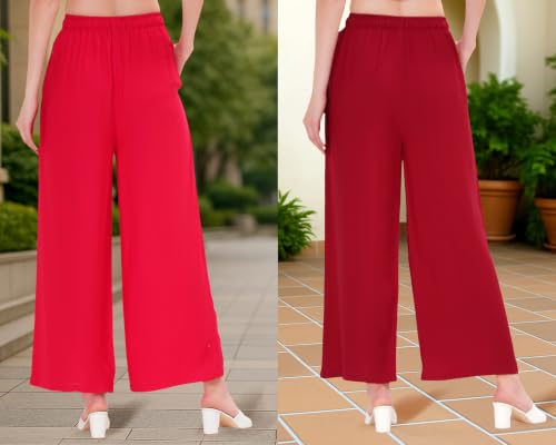 Image of Buy That Trendz Palazzo Pants for Women Cotton Rayon Elasticated Regular Fit Flared Wide Leg M to 6XL Pack of 2