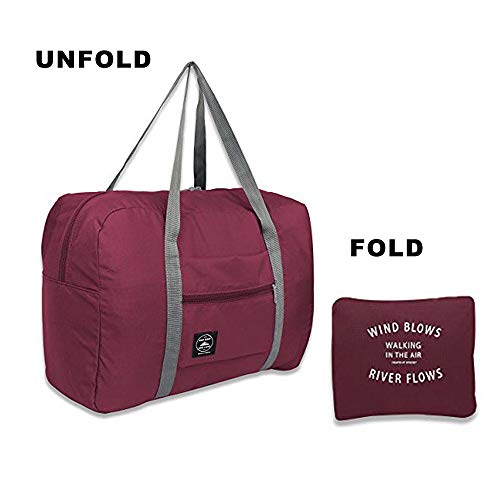 (2 Pack) Foldable Travel Duffel Bag, Waterproof Carry On Luggage Bag, Lightweight Travel Luggage Bag for Sports, Gym, Vacation (Wine red+Dark blue)