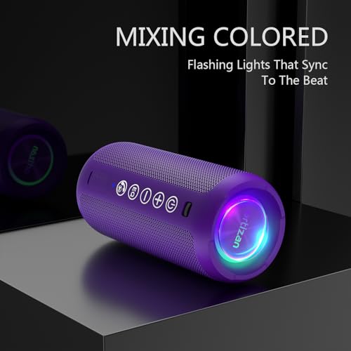 Image of Ortizan Portable Bluetooth Speaker: IPX7 Waterproof, 24W Loud Sound, Deep Bass, Bluetooth 5.3, LED Lights, Wireless Stereo Pairing, 30H Playtime, for Home /Outdoor /Party /Beach, Birthday Gift, Purple