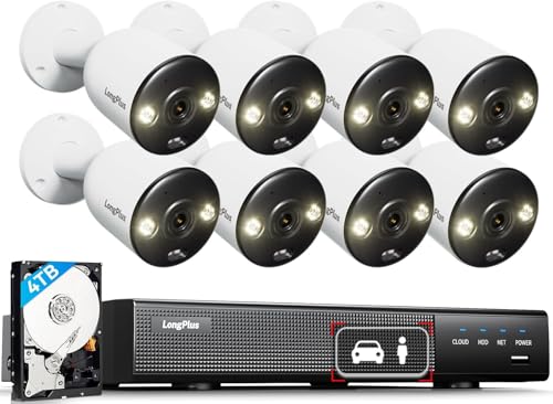 Image of LongPlus 12MP Security Camera System, 12MP H.265+ PoE Home Security Camera System, Spotlight Color Night Vision, Person Vehicle Detection, 16CH NVR 4TB HDD, LP12MEF8B1