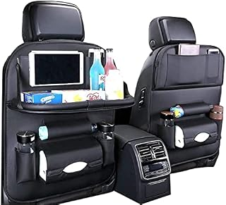 Atoparts Car Back Seat Organizer with Foldable Table Tray And Multi Pockets for Kids Baby Toys Storage Family Trip TravelPU Leather(1 PCS)