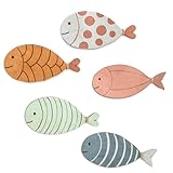 ajdvart Wooden Fish Wall Decor - 5 Pcs Nautical Beach Coastal Wall Decor, Fish Sculpture for Home, Lake House, Ocean Bathroom, Bedroom, Kids Room, Nursery, Playroom Decor