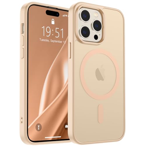 Image of SUPFINE Magnetic for iPhone 14 Pro Max Case (Compatible with MagSafe) (Military Grade Drop Protection) Slim Translucent Matte Shockproof with Anti-Fingerprint Phone Case,Sand Pink