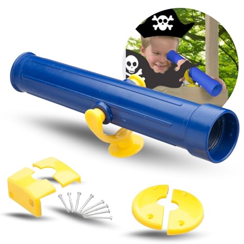 Spielturmking® Fernrohr Kinder schwenkbar Fernglas HENRY als Spielturm Zubehör Inkl. Schrauben & Halterungen - Fernglas Kinder ohne Vergrößerung, Piraten Fernrohr, Teleskop, Piratenzubehör (Blau/Gelb)