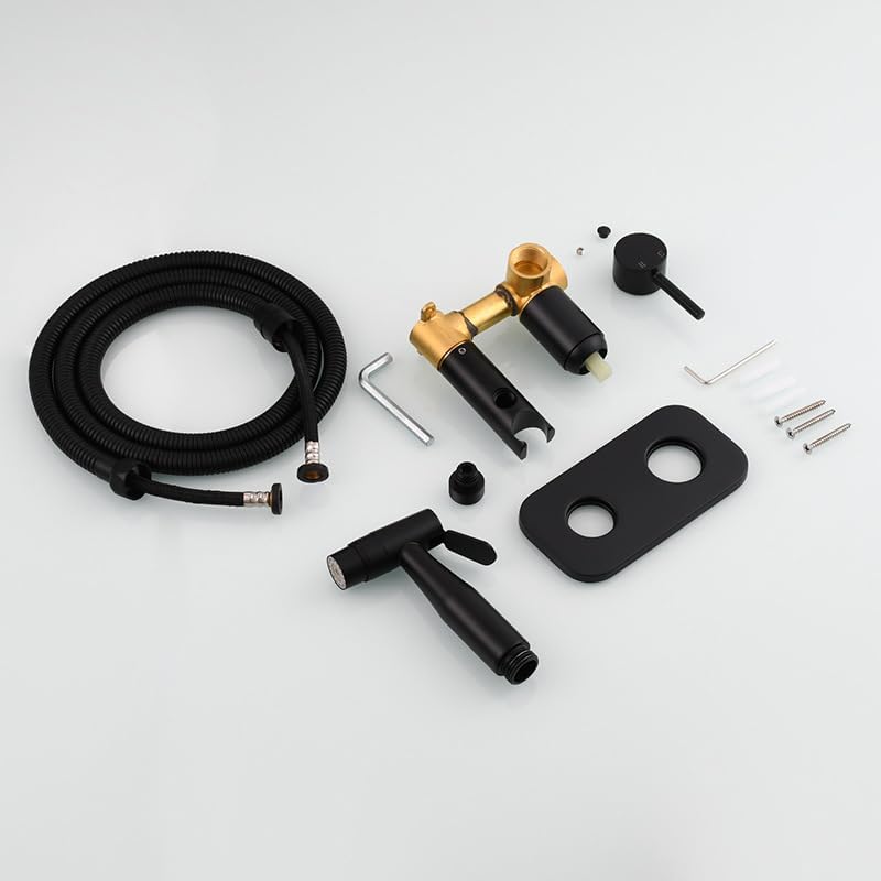 Handheld Bidet Sprayer Kit Single Handle Toilet Jet Wash Spray with Hot and Cold Water Seat Brass Black Dual Mode,